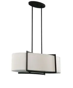 Hampton Bay 3-Light Bronze Trestle Pendant with Cream Fabric Shade 16659