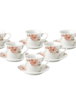Lorren Home 2 oz.Porcelain Espresso Set-6 Pink Floral and Butterfly Design