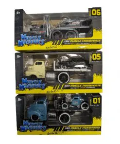 3-PACK Muscle Machines 1:64 Muscle Transports Flatbeds with Hotrods