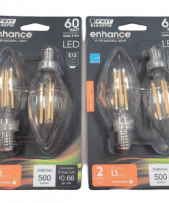 4-Pack FEIT Electric 60w B10 Candelabra Dimmable LED Light Bulb, Soft White