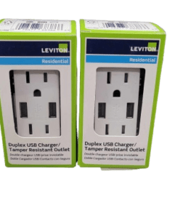 2-PACK Leviton Combination Duplex Receptacle & USB Charger, 15A, White