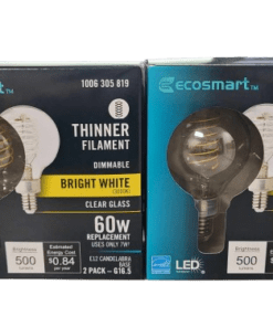 4-PACK EcoSmart 60w G16.5 Dimmable Fine LED Vintage Edison Light Bulb Bright White