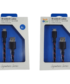 2-Pack Tech & Go 6Ft USB-C to USB Braided Cable in Red and Black 215-1240-TG4