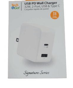 Tech&Go USB PD 32w 2-Port Wall Charger in White with USB + Type C Ports