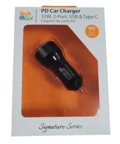 Tech&Go 32w 2-Port Fast Charging Car Charging Adapter in Black USB + Type C