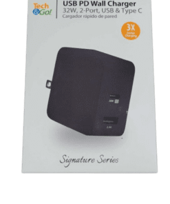 Tech&Go USB PD 32w 2-Port Wall Charger in Black with USB + Type C Ports