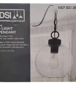 DSI LIGHTING Irie 1-Light Earth Black Pendant with Clear Seedy Glass Shade