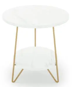 Tribe Signs Faux Marble End Table, 2-Tier Round Sofa Bedside Table with Shelves