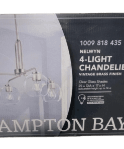 Hampton Bay Nelwyn 25 in. 4-Light Brass Chandelier with Glass Globe Shades