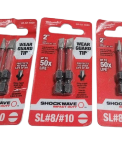 3-PACK Milwaukee-48-32-4920 SHOCKWAVE Impact Duty 2 in. Slotted #8/#10 Power Bit (2 PC)
