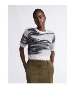 2-Pack Scoop Women's Gray Fluffy Short Sleeve Crewneck Sweater, S(4-6)