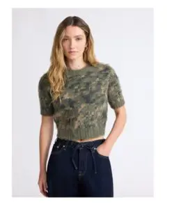 2-Pack Scoop Women's Olive Fluffy Short Sleeve Crewneck Sweater, M (8-10)