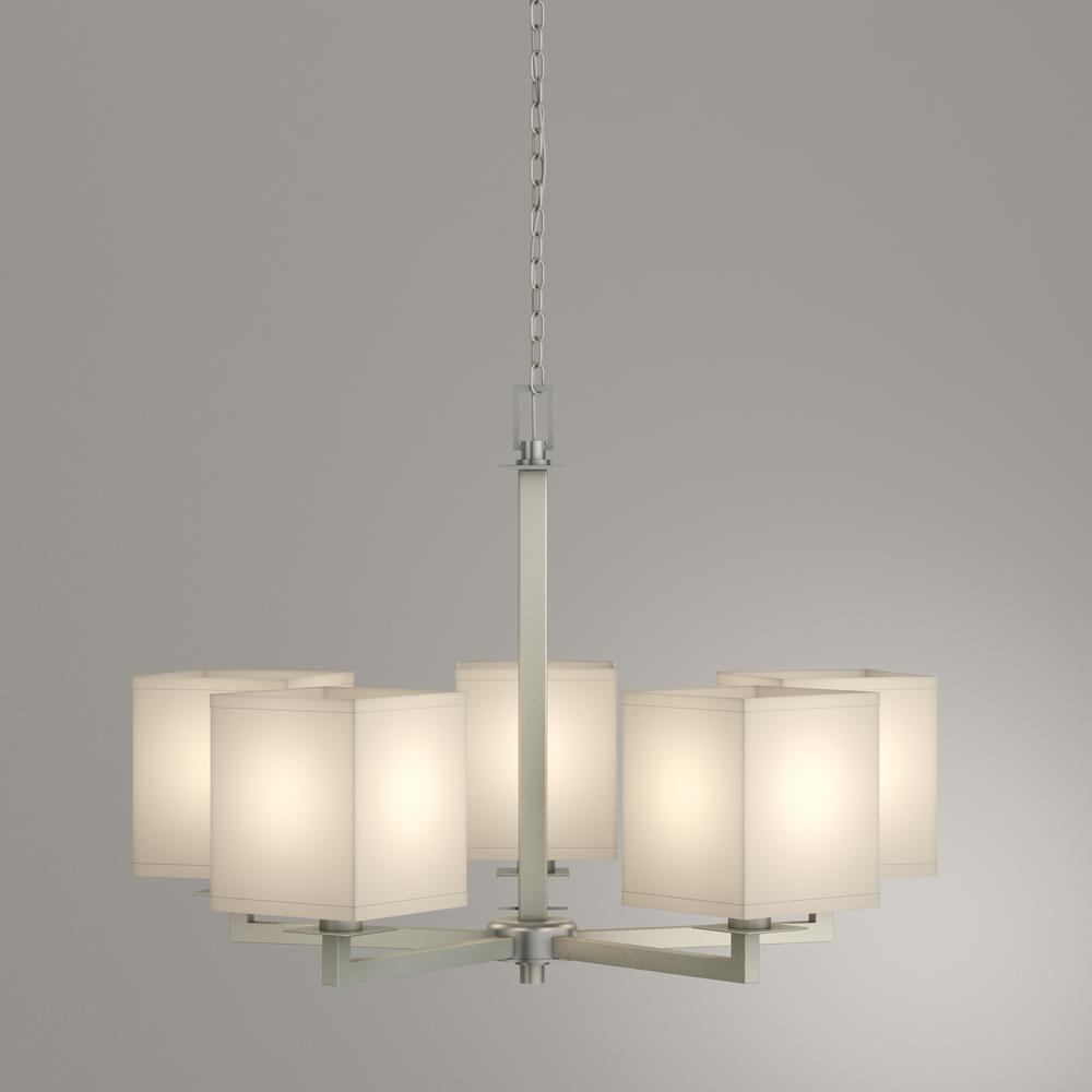 Hampton Bay Menlo Park 5 Light Brushed Nickel Chandelier W Cream Hampton Bay Menlo Park 5 Light Brushed Nickel Chandelier W Cream Fabric Shades