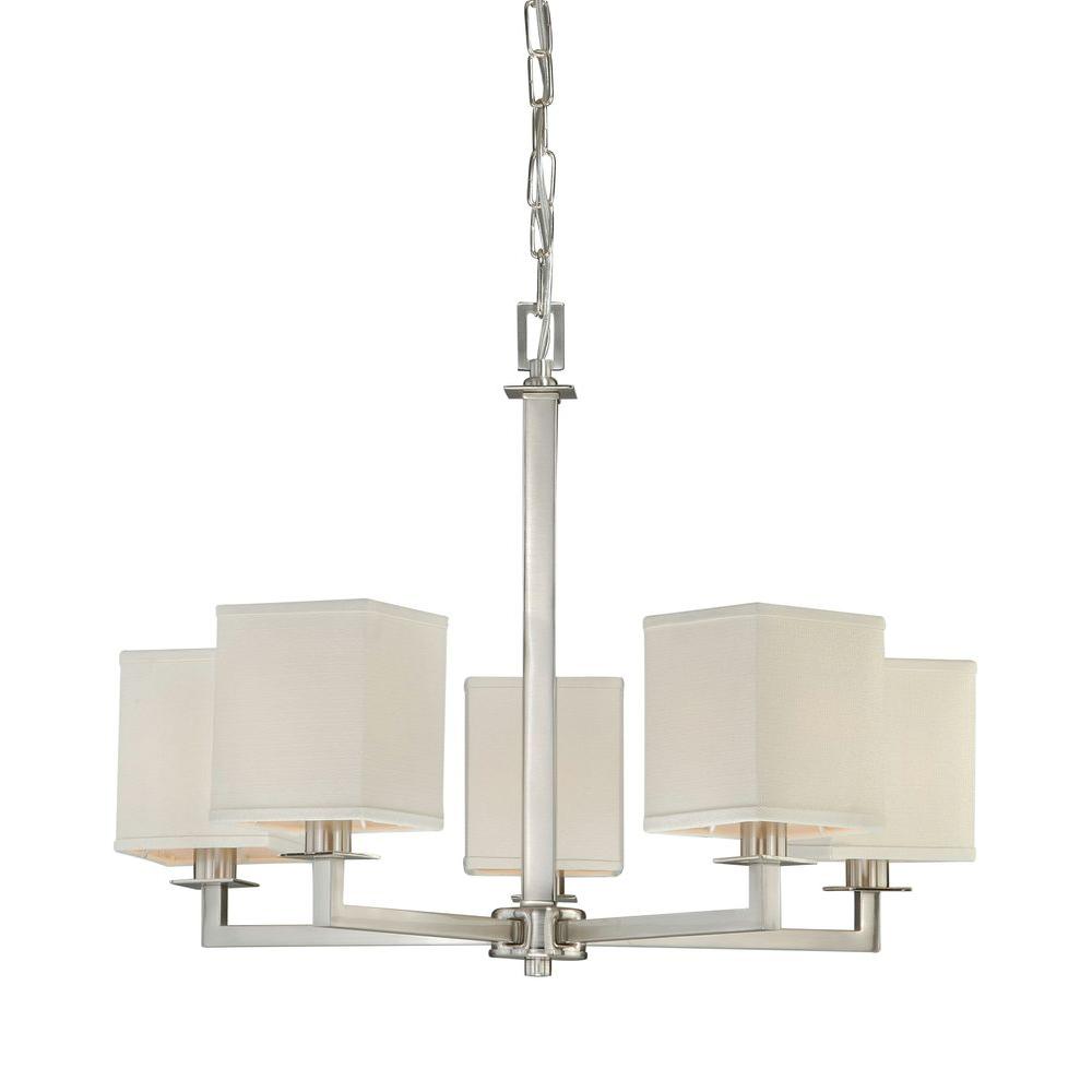 Chandeliers Archives Garland Home Center Hampton Bay Menlo Park 5 Light Brushed Nickel Chandelier W Cream Fabric Shades