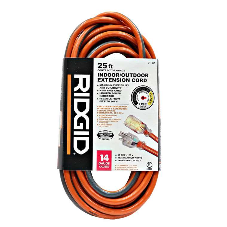 RIDGID 25 ft. 14/3 Outdoor Extension Cord 657143025RL6A Garland Home