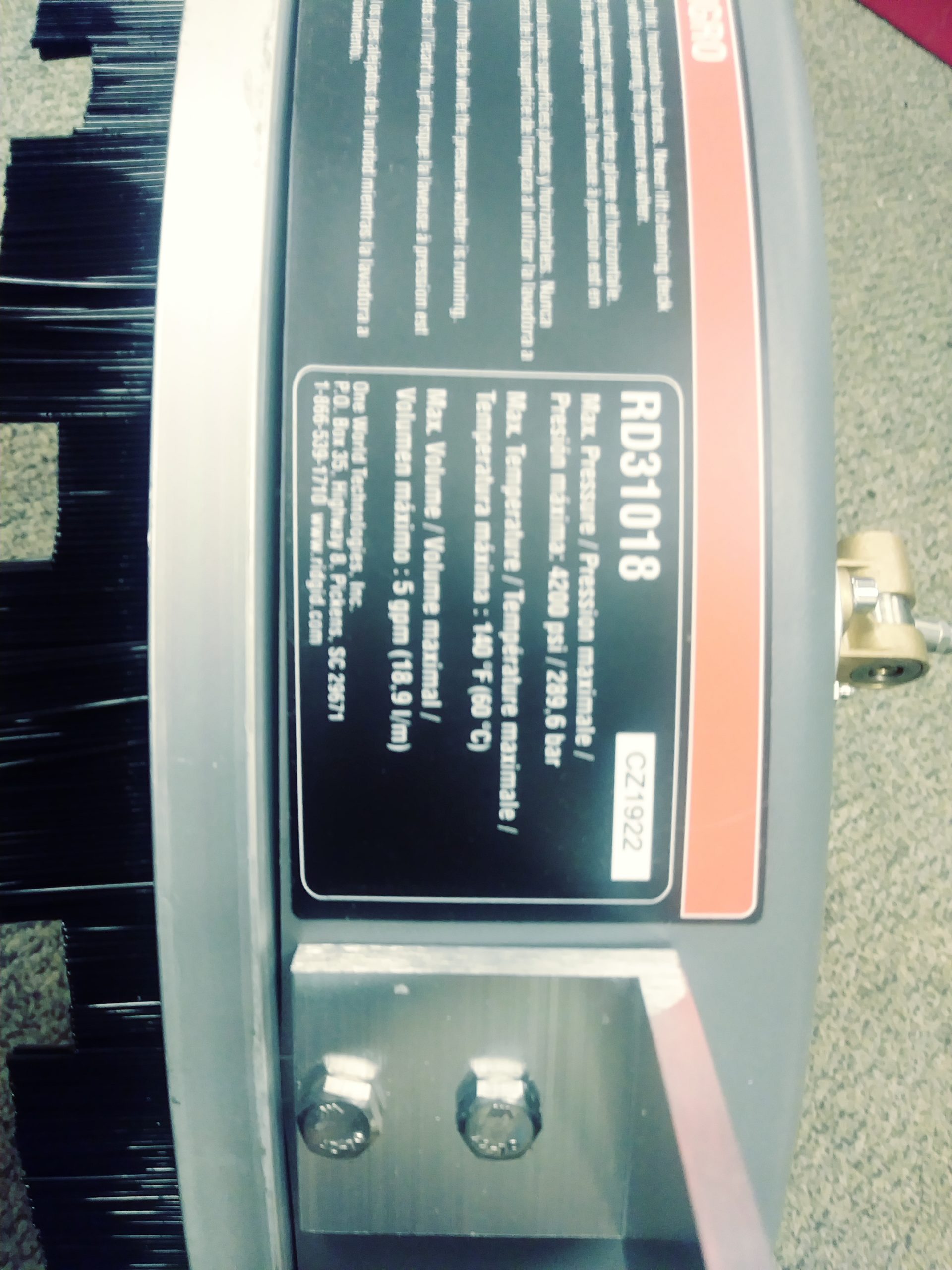 Ridgid 4200 outlet psi surface cleaner