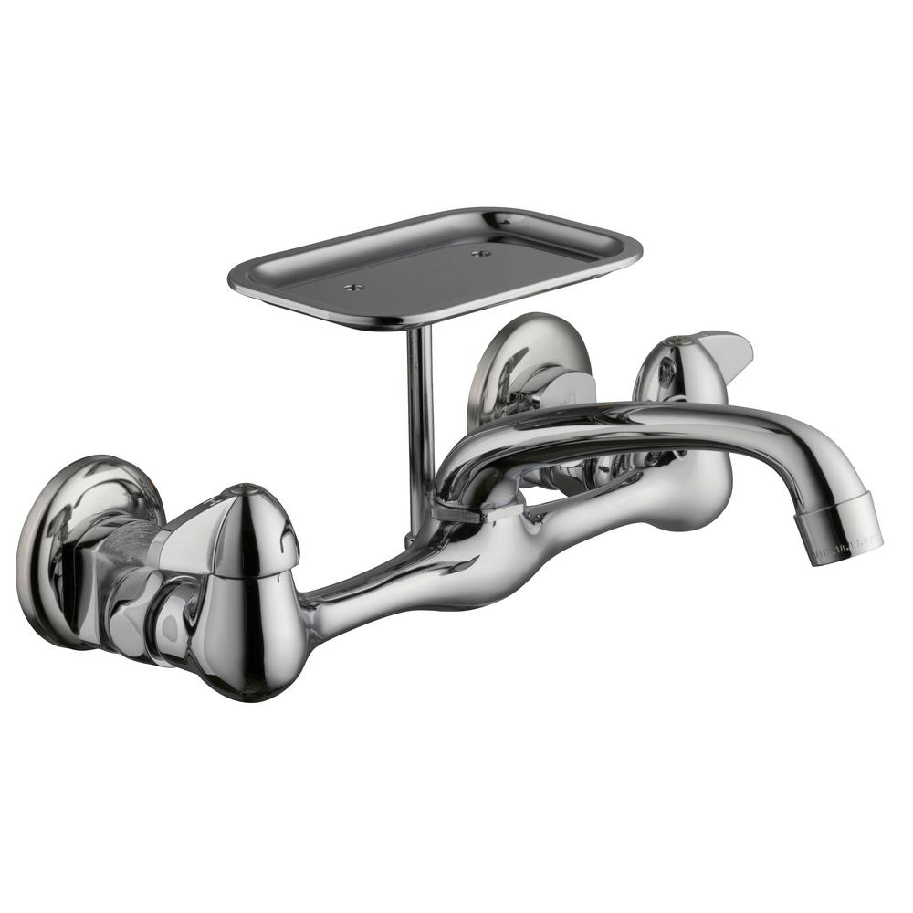 Glacier Bay 2 Handle Wall Mount Kitchen Faucet W Soap Dish In Chrome 815n 0001