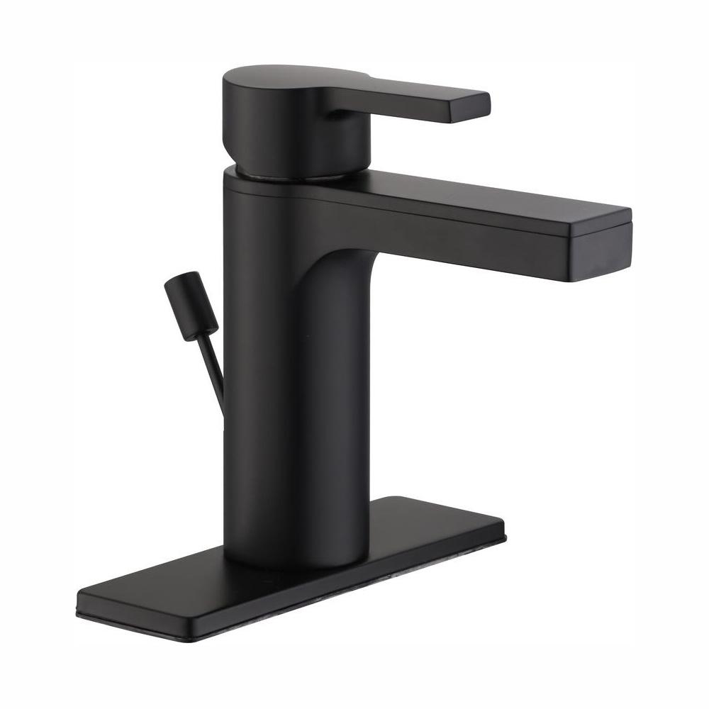 Modern Contemporary Single Hole Single-Handle Low-Arc Bathroom Faucet Black – Garland Home Center