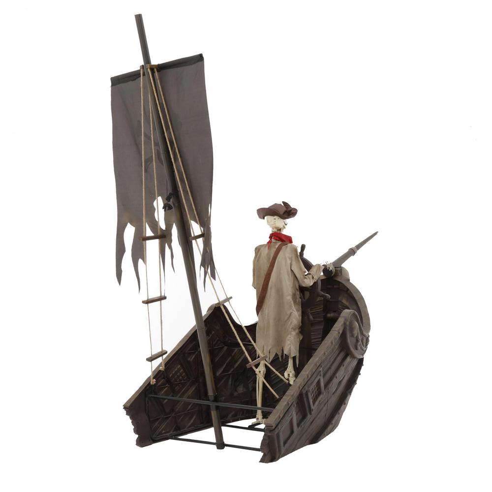 Halloween Outdoor 116 In. Pirate Ship With Animated Steering Wheel