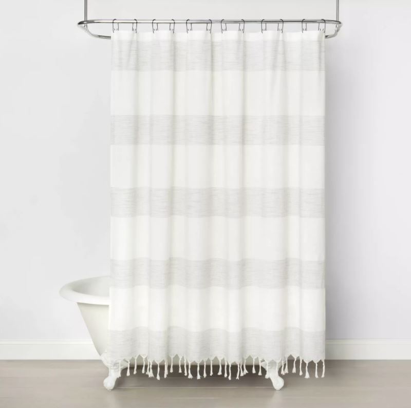 Hearth & Hand with Magnolia Woven Stripe Shower Curtain Railroad Gray