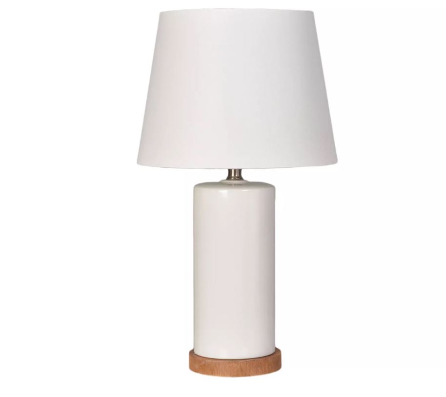 Pillowfort Column Table Lamp in White w/ Wood Base Garland Home Center