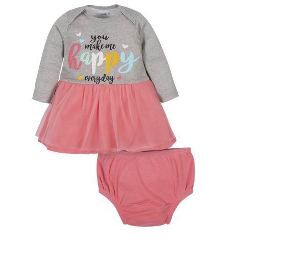 Gerber Baby Girl Organic Dress and Diaper Cover, 2Piece Garland Home
