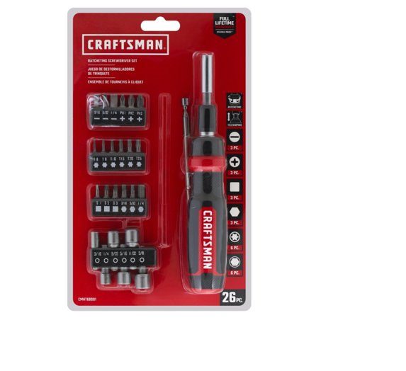 Craftsman Tools 26Piece Ratcheting MultiBit Screwdriver Set CMHT68001