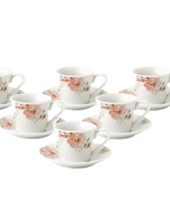Lorren Home 2 oz.Porcelain Espresso Set-6 Pink Floral and Butterfly Design