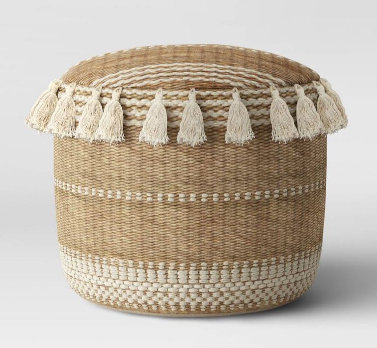 Opalhouse Gemma Pouf Jute Striped/Tassels Natural 249120268 Garland