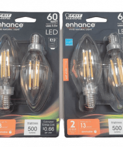 4-Pack FEIT Electric 60w B10 Candelabra Dimmable LED Light Bulb, Soft White