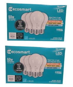 8-Pack EcoSmart 60-Watt Equivalent A19 Dimmable LED Light Bulb, Selectable CCT