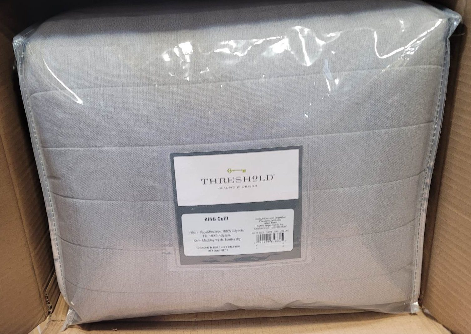 Threshold King Reversible Faux Fur & Flannel Quilt Gray Garland