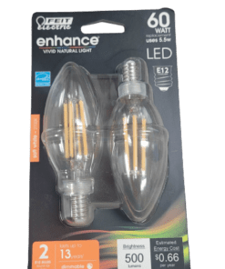 12-Pack FEIT Electric 60w B10 Candelabra Dimmable LED Light Bulb, Soft White