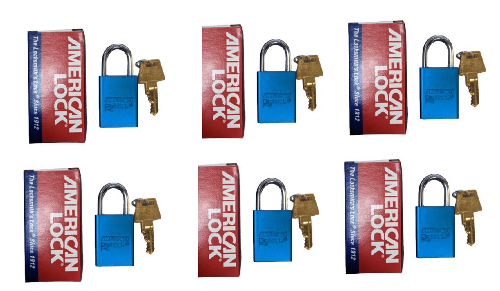 6PACK American Lock 1100 Series Safety Padlock Lock Blue w/ 2 keys