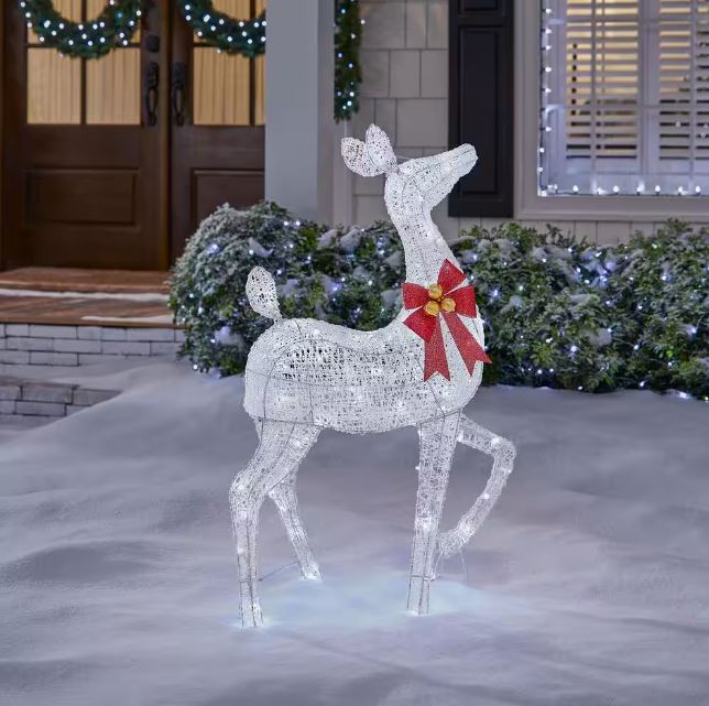 Home Accents Holiday 3.5 ft. Twinkling LED Doe with Red Bow Garland