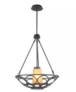 World Imports 1-Light Oil Rubbed Bronze Pendant with Frosted Amber Glass Shade