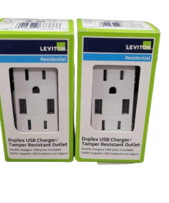 2-PACK Leviton Combination Duplex Receptacle & USB Charger, 15A, White