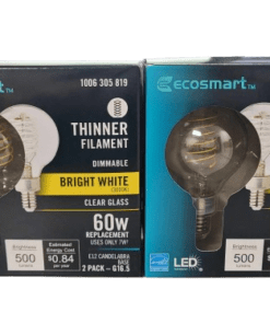 4-PACK EcoSmart 60w G16.5 Dimmable Fine LED Vintage Edison Light Bulb Bright White