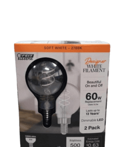 2-PACK Feit 60w G16.5 Double Spiral Clear E12 Candelabra LED Bulb Soft White