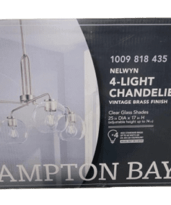 Hampton Bay Nelwyn 25 in. 4-Light Brass Chandelier with Glass Globe Shades