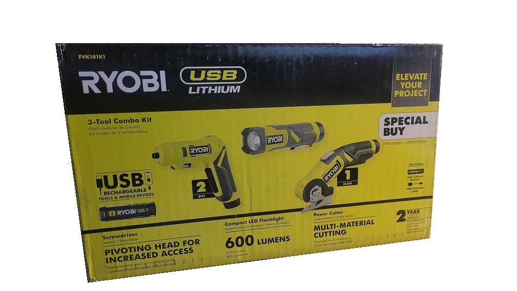 RYOBI USB Lithium 3-Tool Cordless Combo Kit with 2.0 Ah Battery and ...