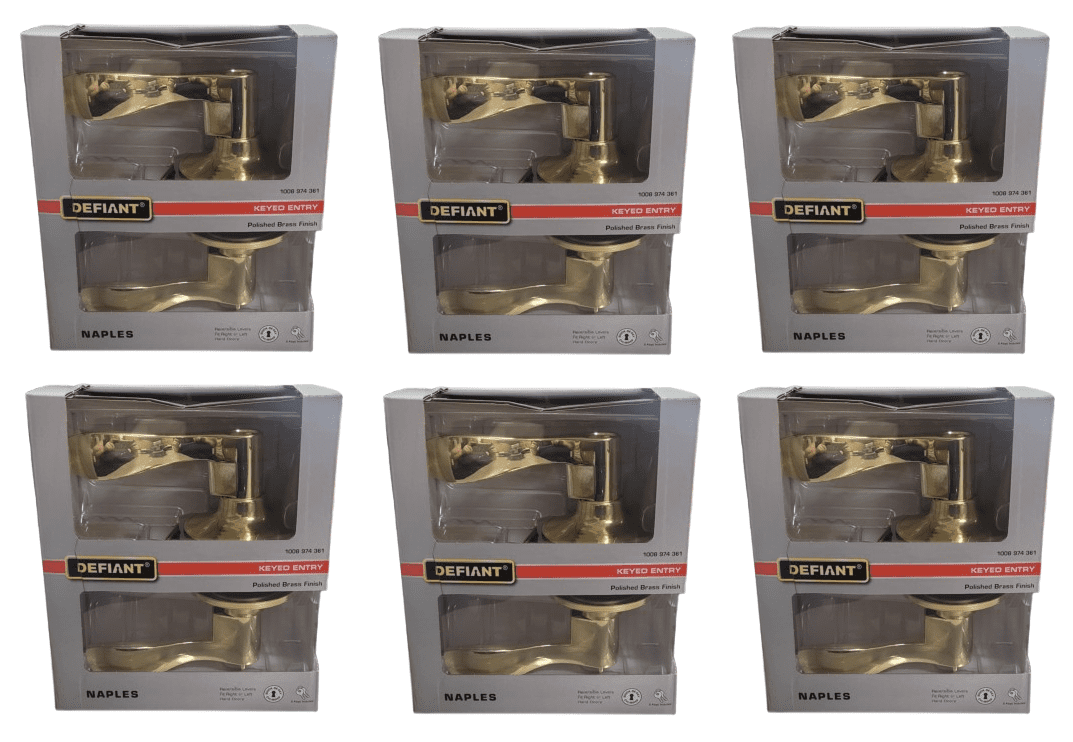 6-PACK Defiant Naples Polished Brass Keyed Entry Door Lever