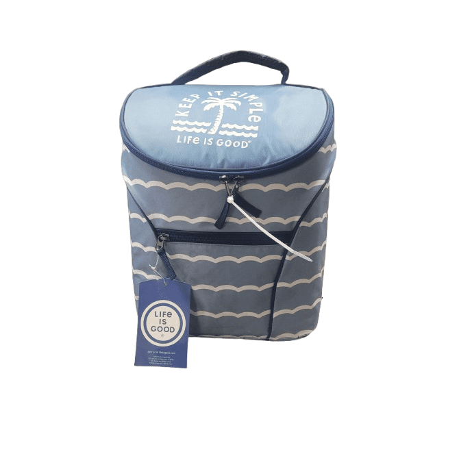 Life Is Good Insulated Cooler Backpack in Blue with Waves